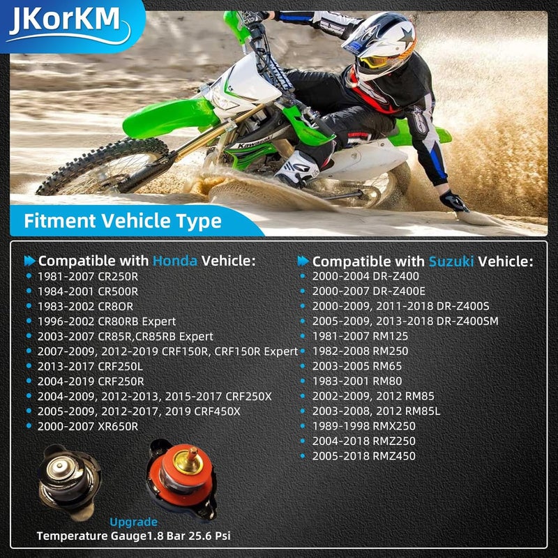 JkorkM High Pressure Radiator Cap Cover Temperature Temp Gauge 1.8 Bar 25.6Psi Fit for Honda, Kawasaki, Suzuki, Husqvarna Dirt Bike, Yamaha Motorcycle ATV Models High Pressure Radiator Cap - Image 3